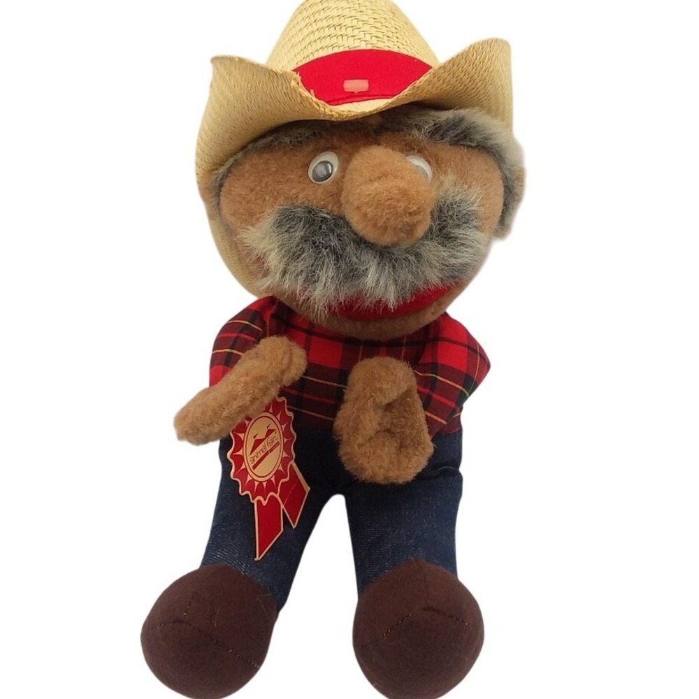 Vintage 1985 Shotgun Red Hee‎ Haw Plush Doll Cowboy Straw Hat Plaid Stuffed Toy